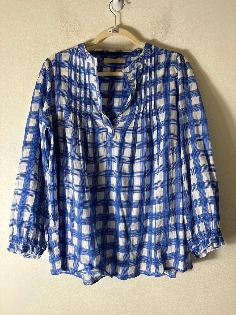 Lola Australia Blue and White Gingham Long Sleeve Shirt Sz S